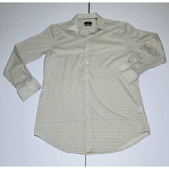 BUGATCHI Other - Bugatchi Comfort‎ Stretch Men’s 17 Beige Gingham Floral Print Button-Up Shirt